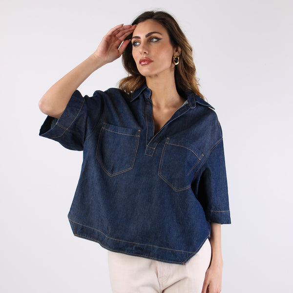 Camicia Polo Denim Denim Scuro-2