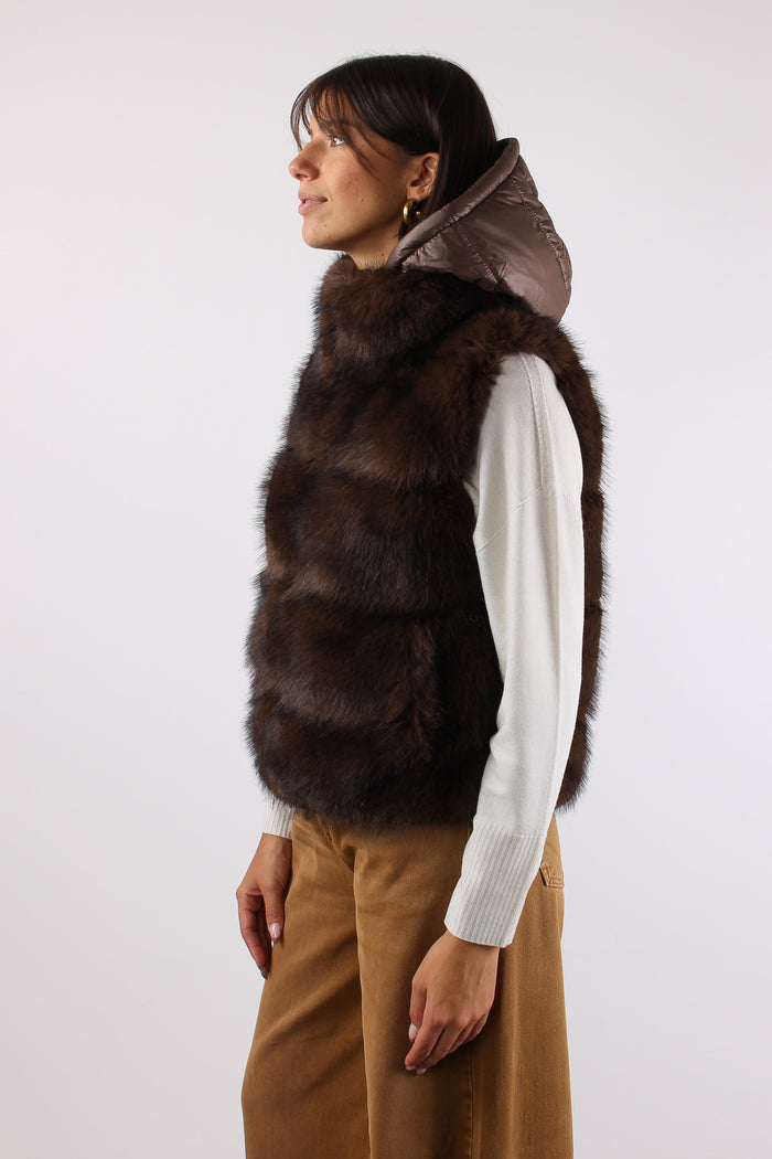 Gile Pelliccia Cappuccio Dark Brown-6