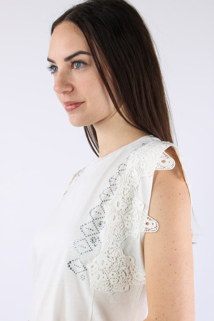 Canotta Inserto Macrame Bianco Lana-8