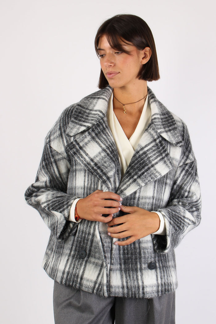 Cappotto Corto Check Nero-5