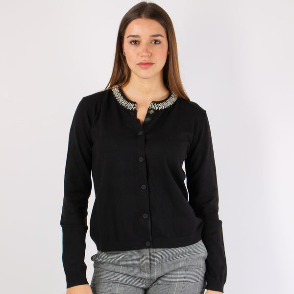 Saria Cardigan Viscosa Applica Black-2