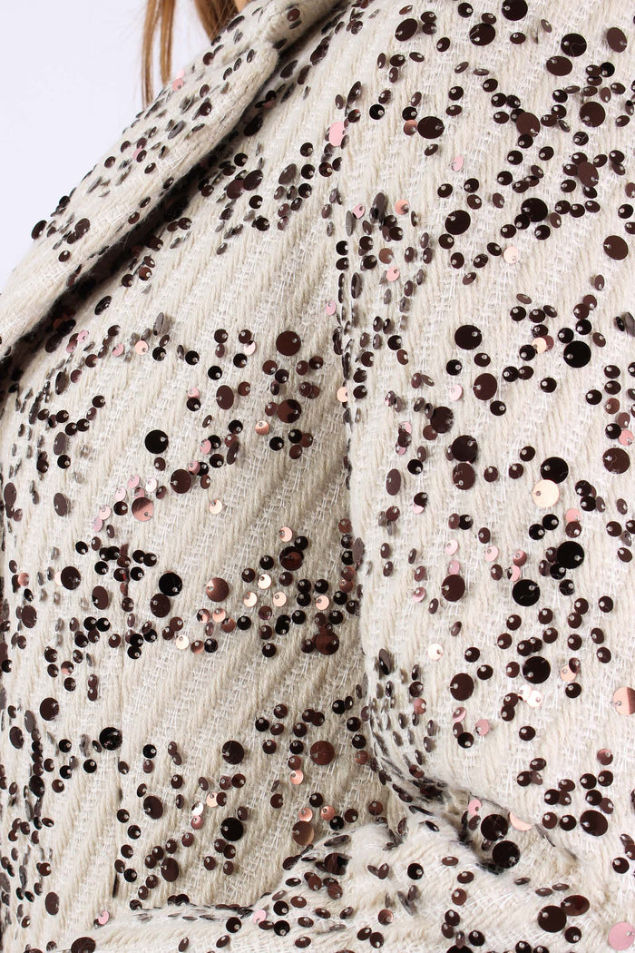 Giacca Cappotto Paillettes Panna-8