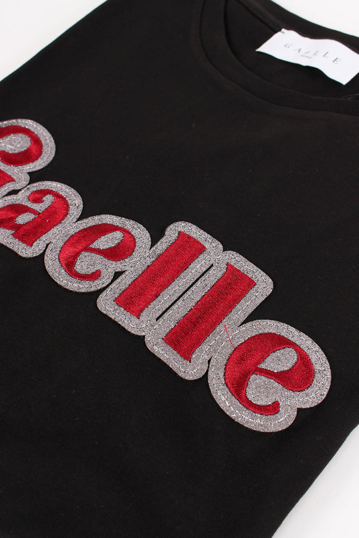 T-shirt Logo Contorno Strass Nero-8