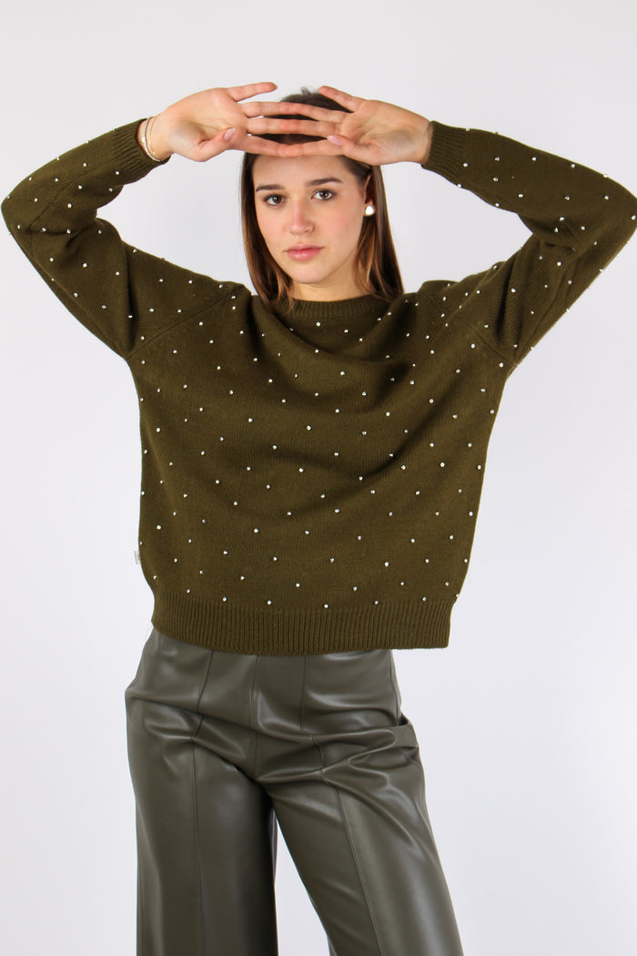 Maglia Inserto Strass Military Green-4