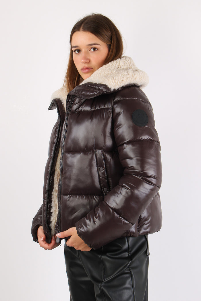 Moma Piumino Corto Lucido In Brown Black-5