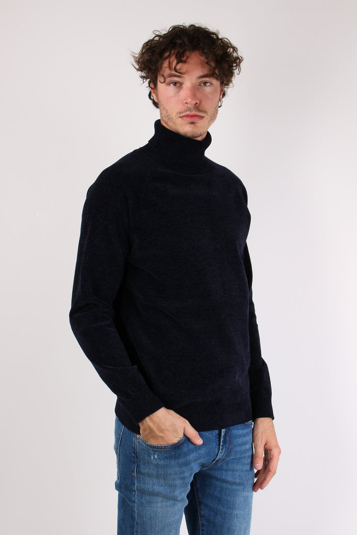 Maglia Collo Alto Ciniglia Blu Navy-5
