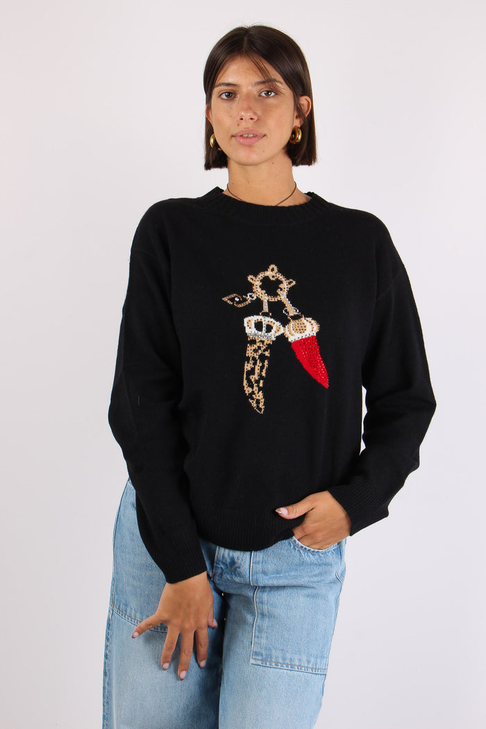 Maglia Corni 100% Lana Lucky Black