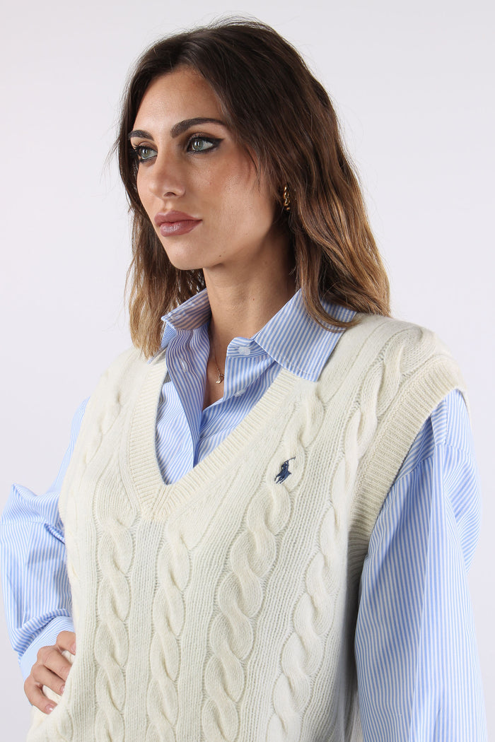 Gilet Trecce Misto Lana Authentic Cream-7