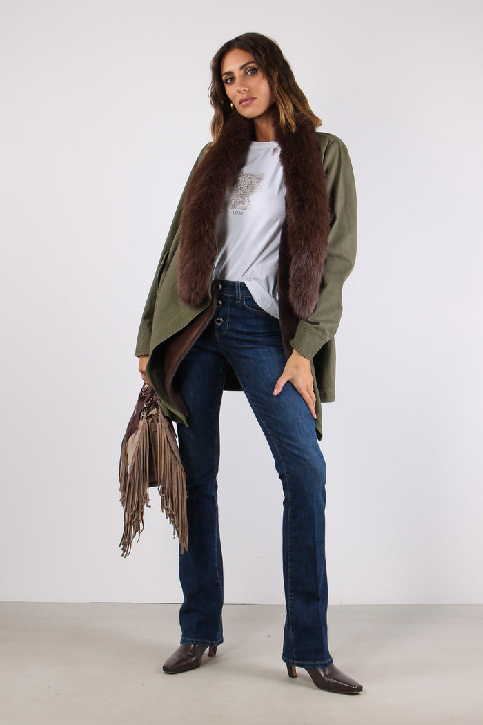 Parka Collo Pelliccia Verde Alpino