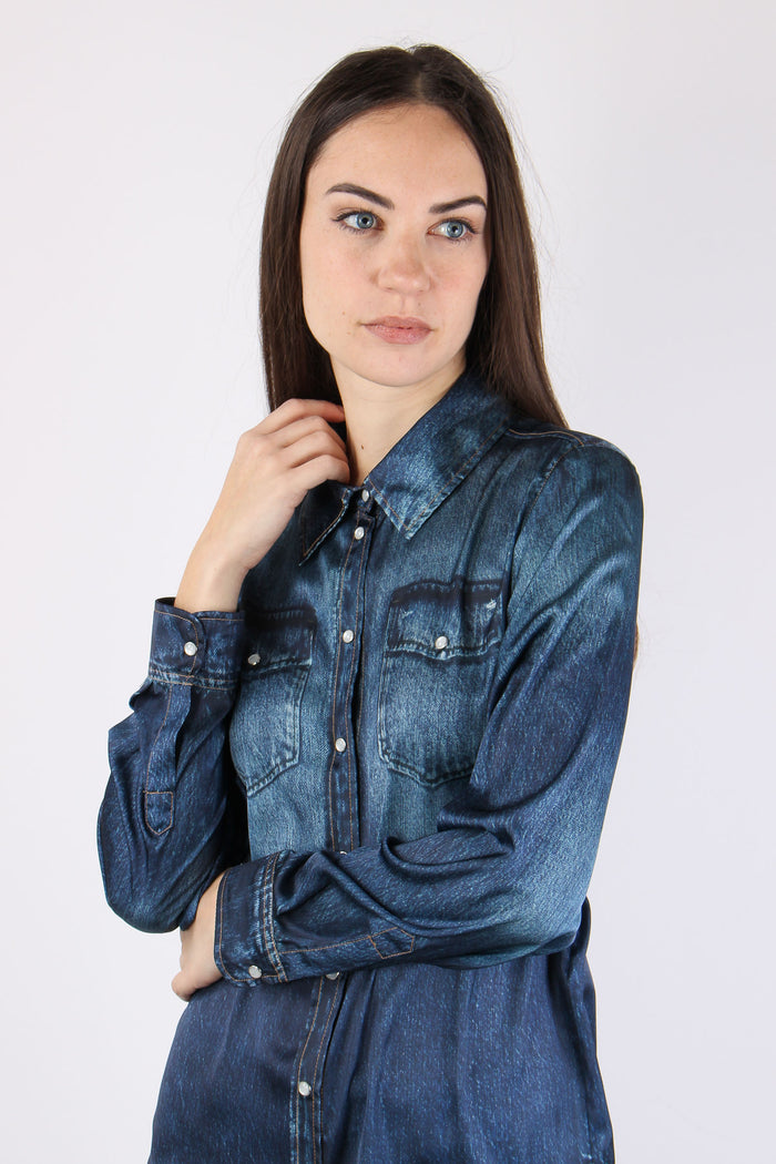 Camicia Jeans Stampa Digitale Denim Blu-4