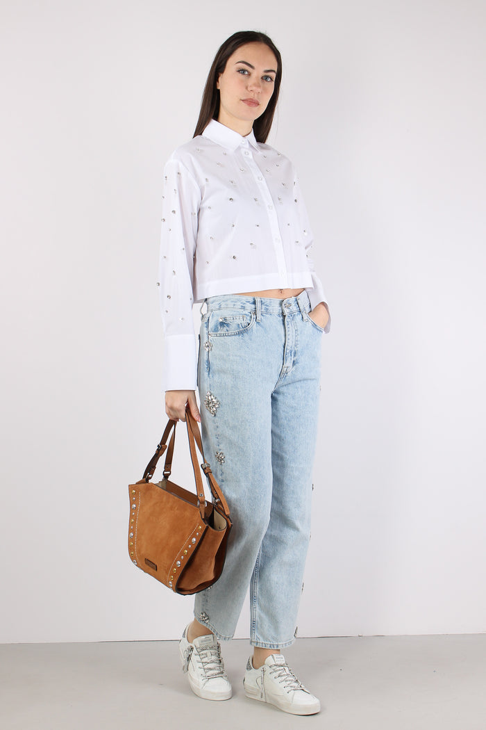 Camicia Corta Inserto Strass Bianco Ottico-6