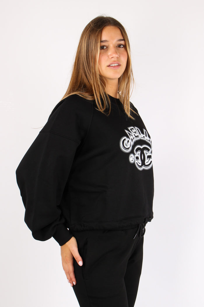 Felpa Cropped Logo Nero-6