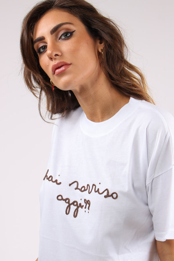 T-shirt Ricamo Hai Sorriso Ogg Bianco-2