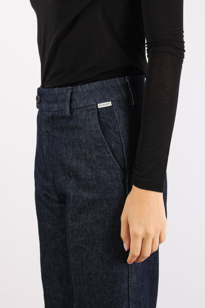 Pantalone Tela Denim Flare Denim Scuro-6