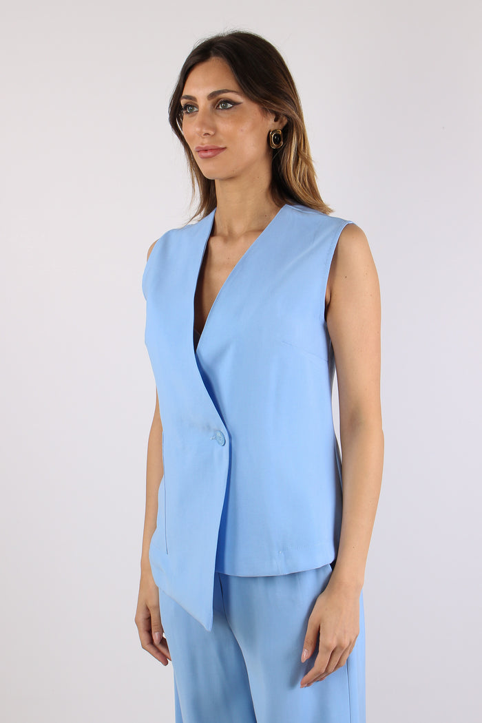 Gilet Asimmetrico Misto Viscos Azzurro-3