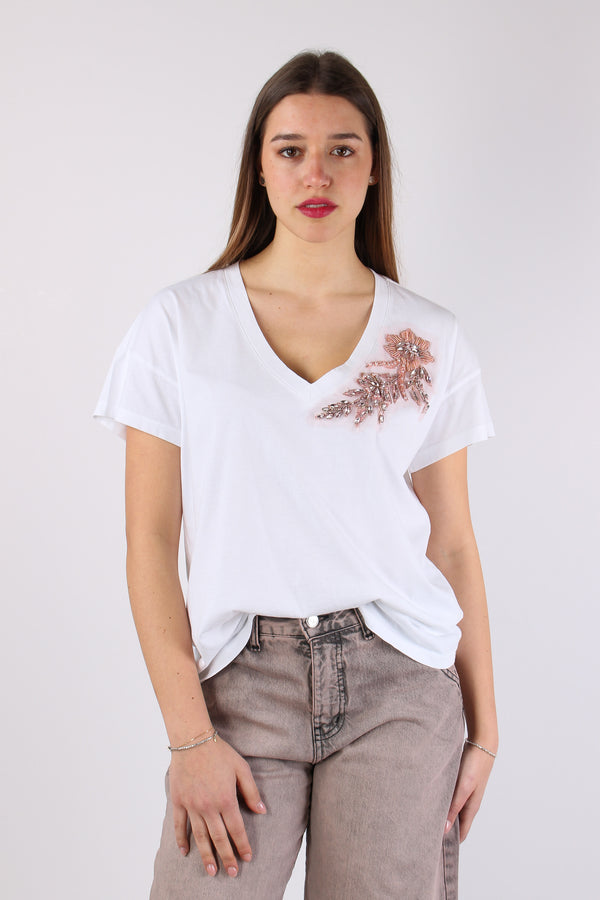 T-shirt Scavo V Applicazione F Bianco-2