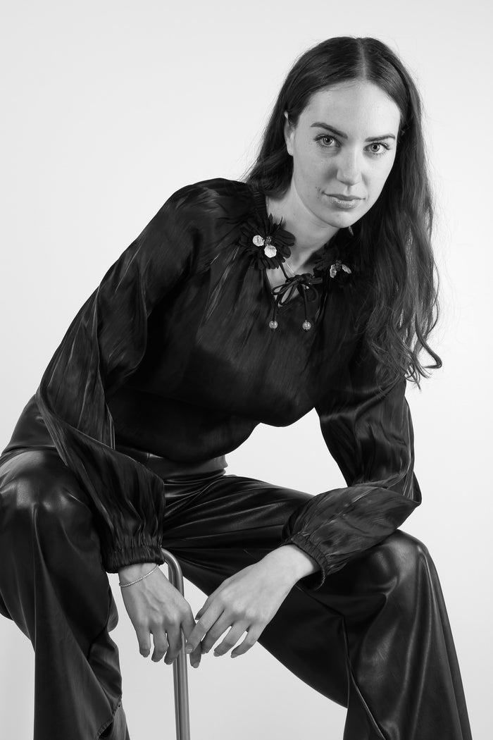 Camicia Arriccio Collo Inserto Nero-8