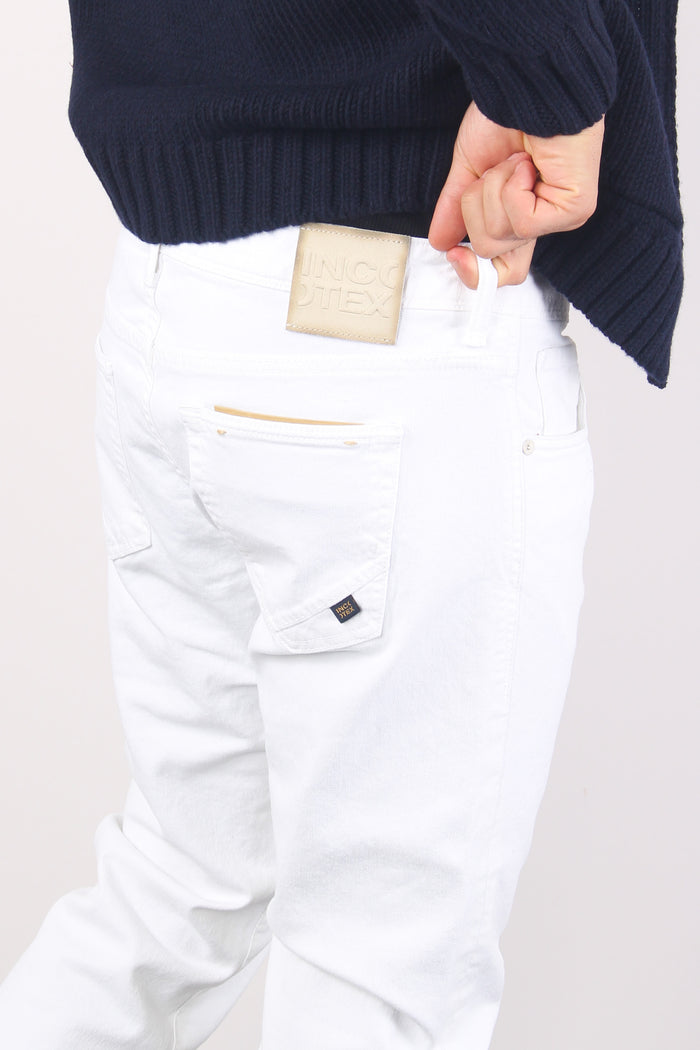 Jeans Cinque Tasche Logo Bianco Ottico-7