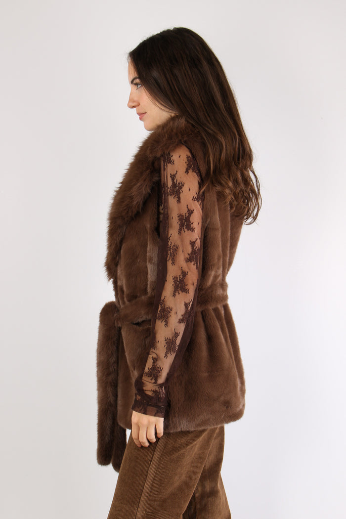 Penny Gilet Ecopelliccia Marrone-7