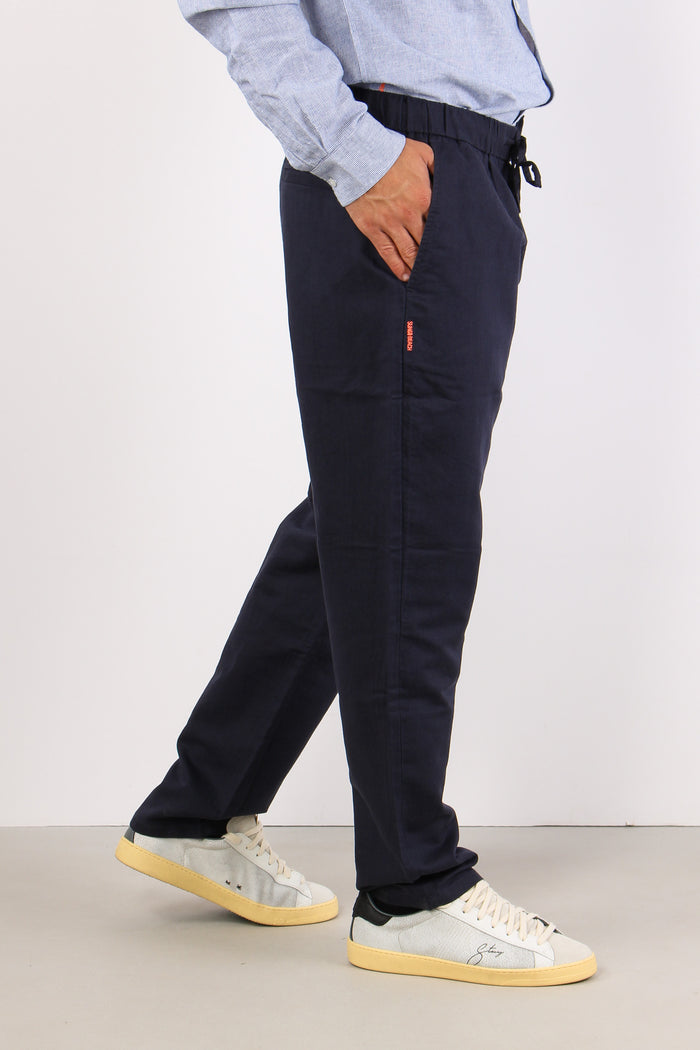 Pantalone Lino Elastico Navy Blue-3
