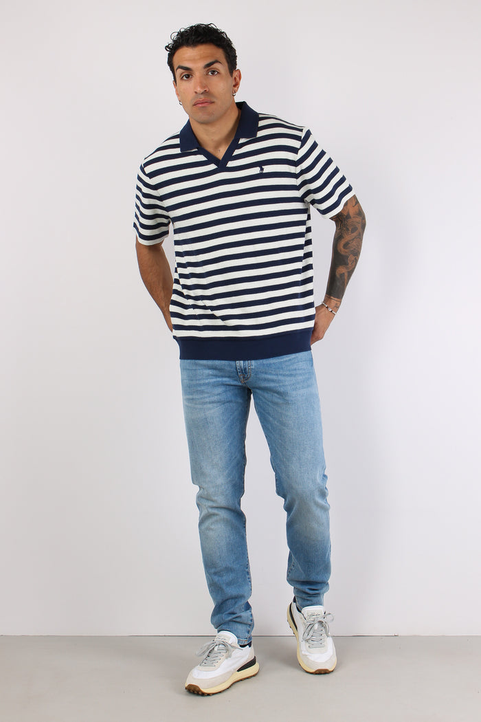 Polo In Maglia Riga Navy/cream-5