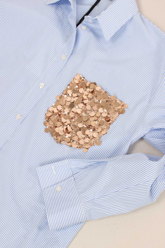 Camicia Riga Taschino Paillett Bianco/azzurra-7