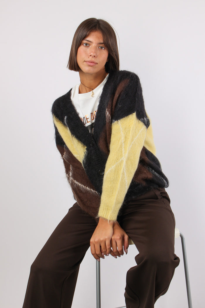 Cardigan Garzato Maxi Rombo Nero/moro/giallo-3