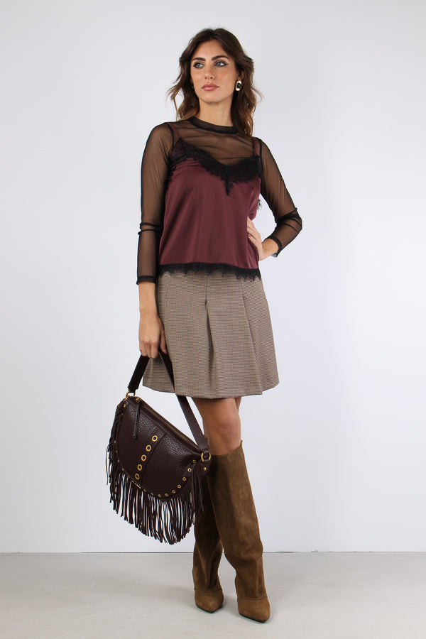 Top Inserto Pizzo Bordeaux