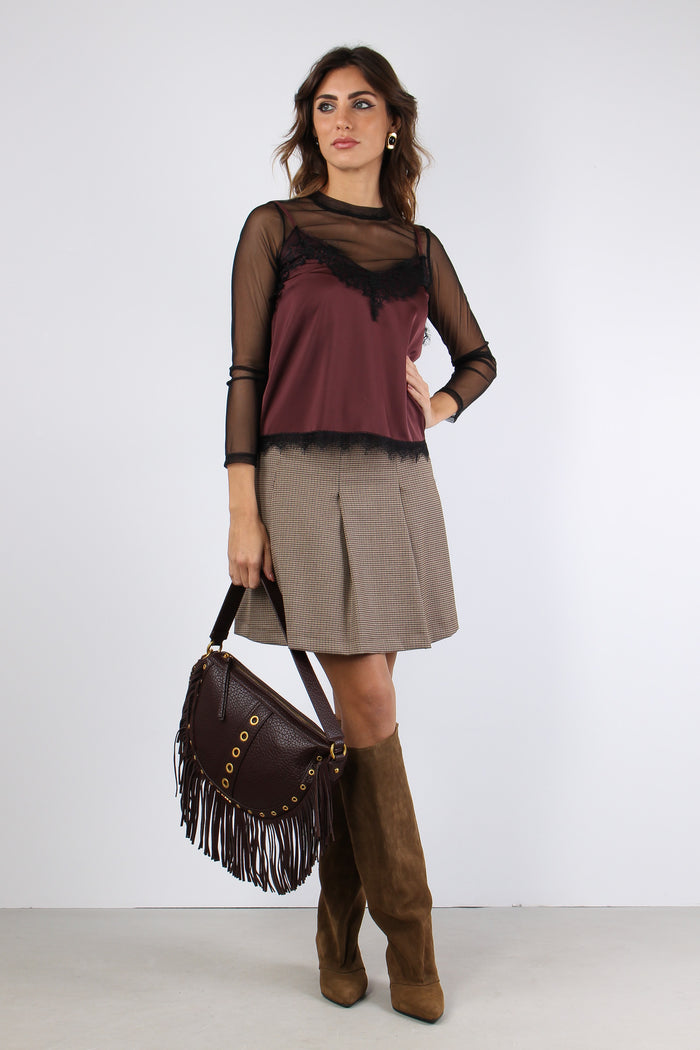 Top Inserto Pizzo Bordeaux