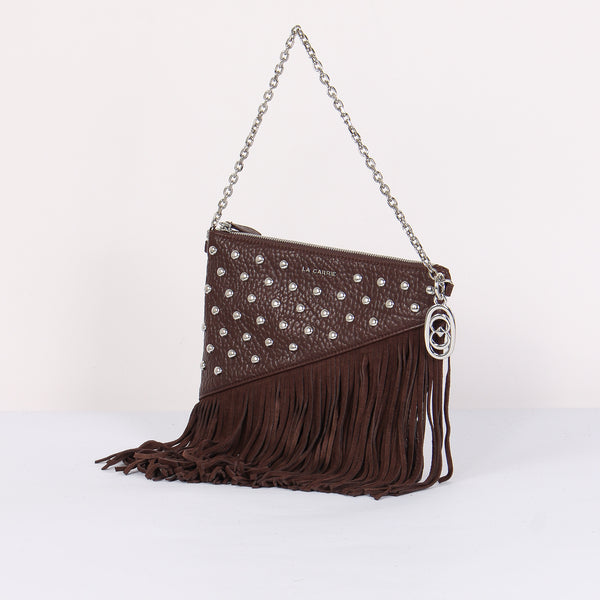 Tracolla Patta Borchie Frange Dark Brown-2