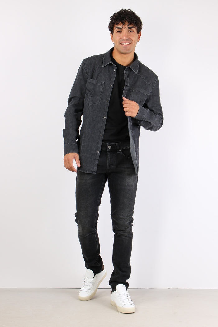 Camicia Denim Slim Nero