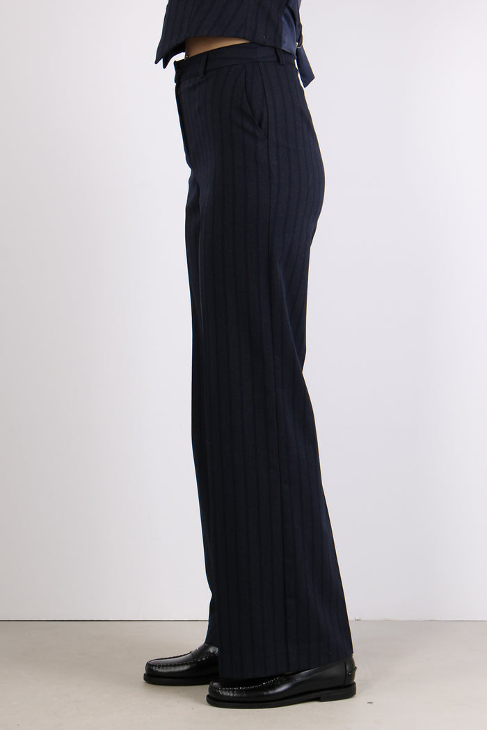 Pantalone Palazzo Gessato Blu/fango-7