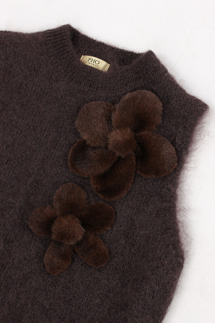 Gilet Applicazione Fiori Cioccolato-8