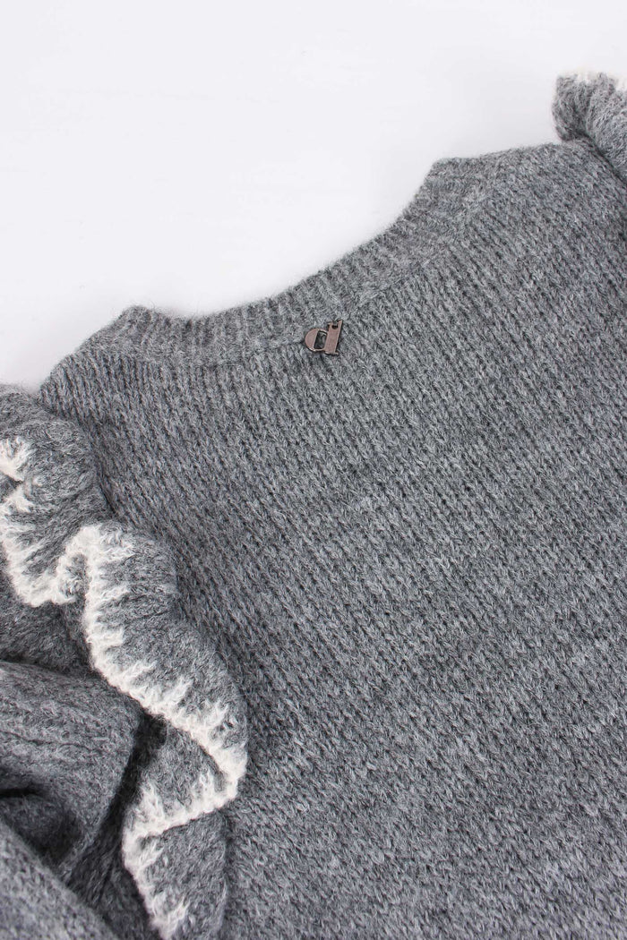 Pullover Rouches Spalla Grey Melange-5