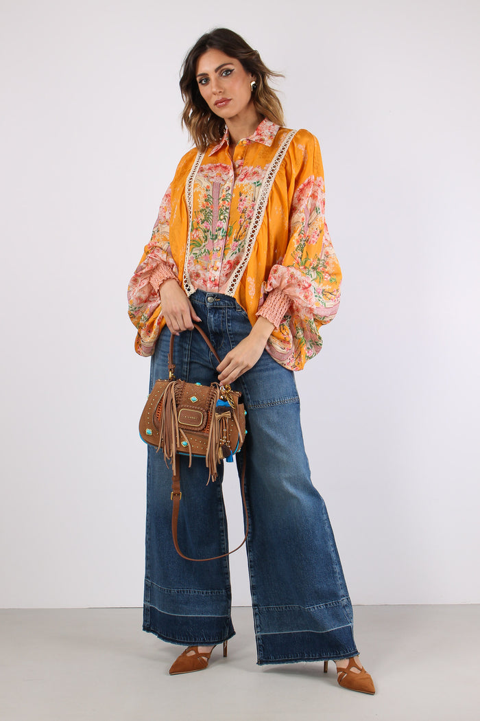 Camicia Cropped Manica Ampia Arancio