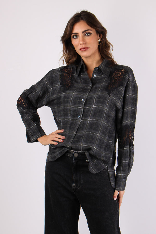 Reina Camicia Check Pizzo Multi Grigio-2