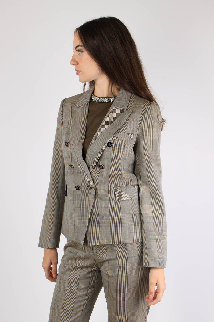 Ilyssa Giacca Doppiopetto Chec Fango/blu-5