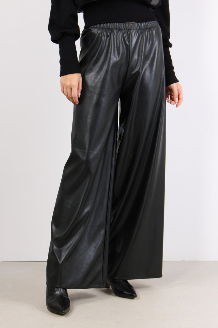 Pantalone Scampanato Ecopelle Nero-3