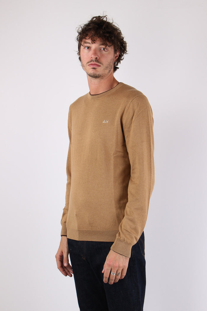 Maglia Girocollo Profilo Contrasto Cammello-5