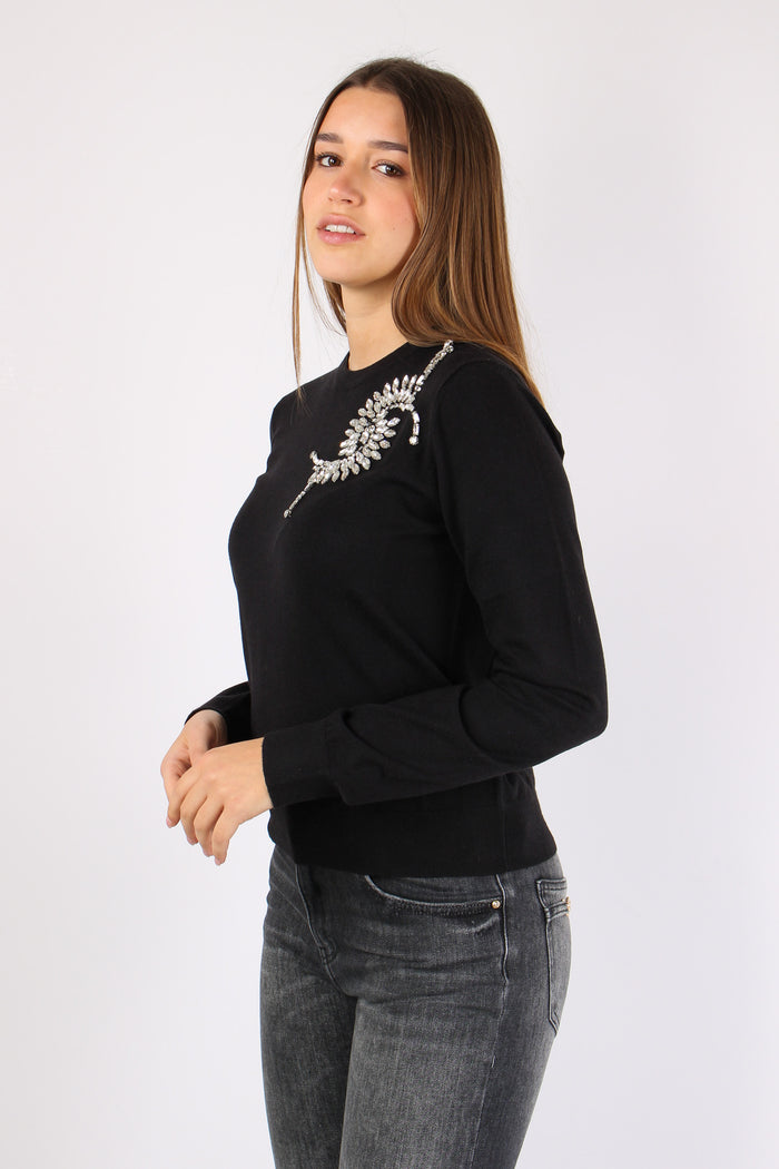 Cretas Maglia Giroccollo Appli Black-4