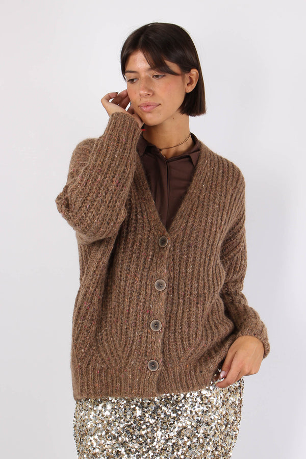 Cardigan Effetto Mulinee Visone-2