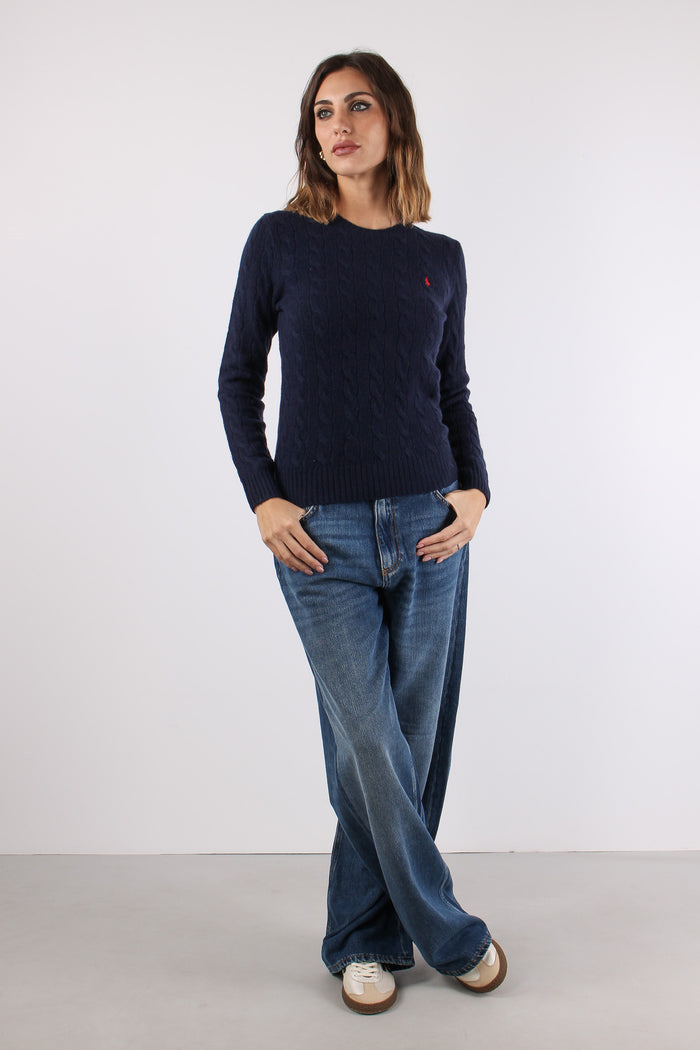 Maglia Girocollo Trecce Misto Lana Hunter Navy-5