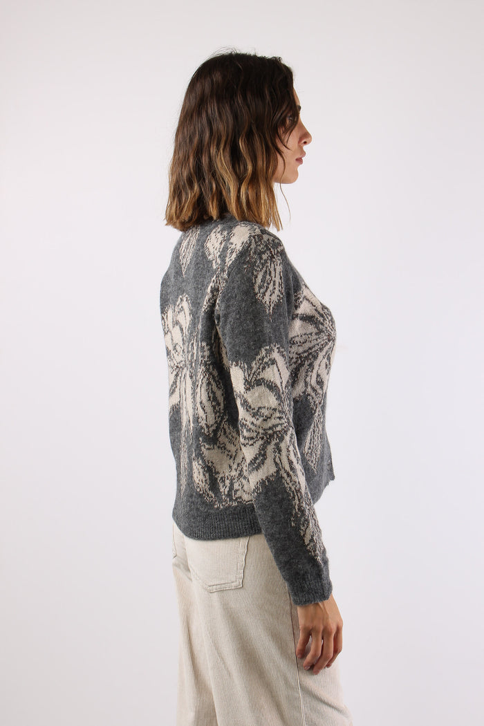 Cardigan Alpaca Fiori Grigio/beige-6