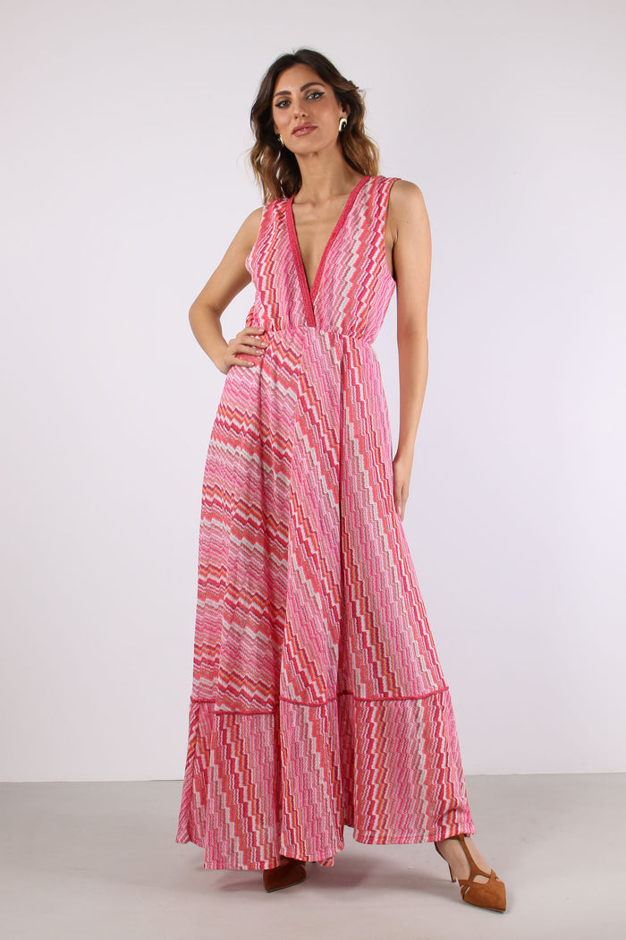 Abito Lungo Jacquard Electric Fuxia-3