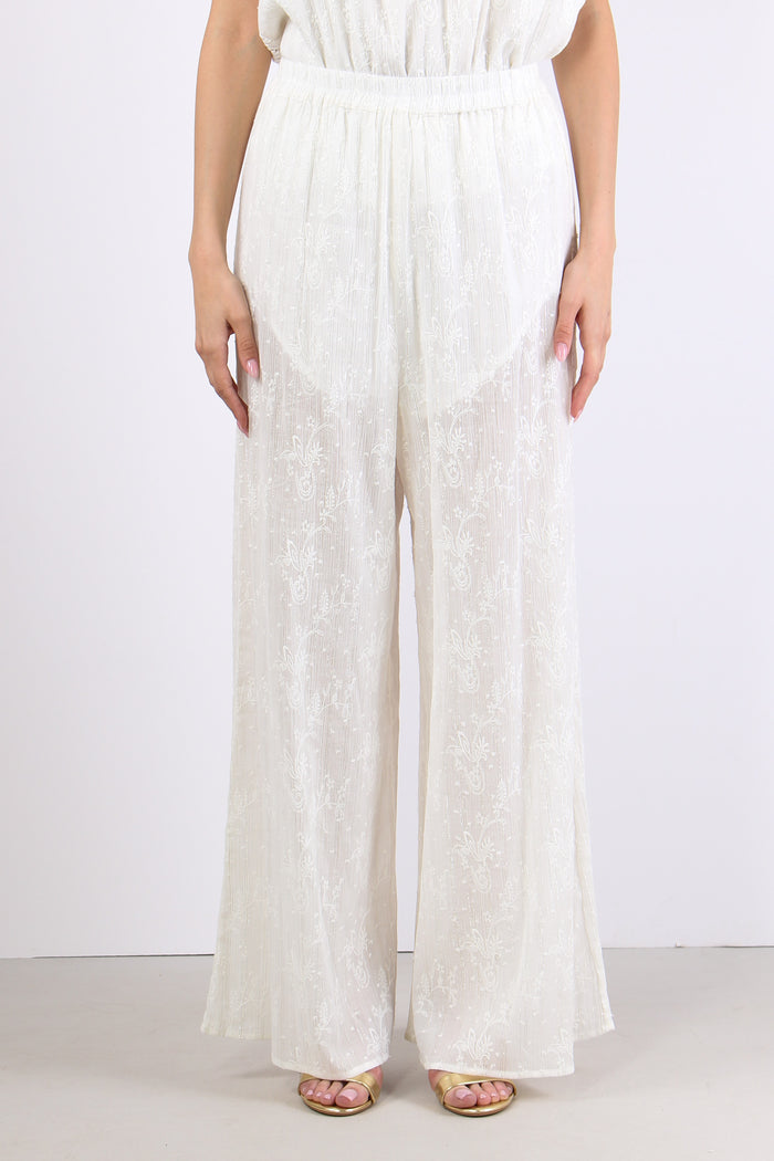 Pantalone Palazzo Inserto Lure Bianco-2