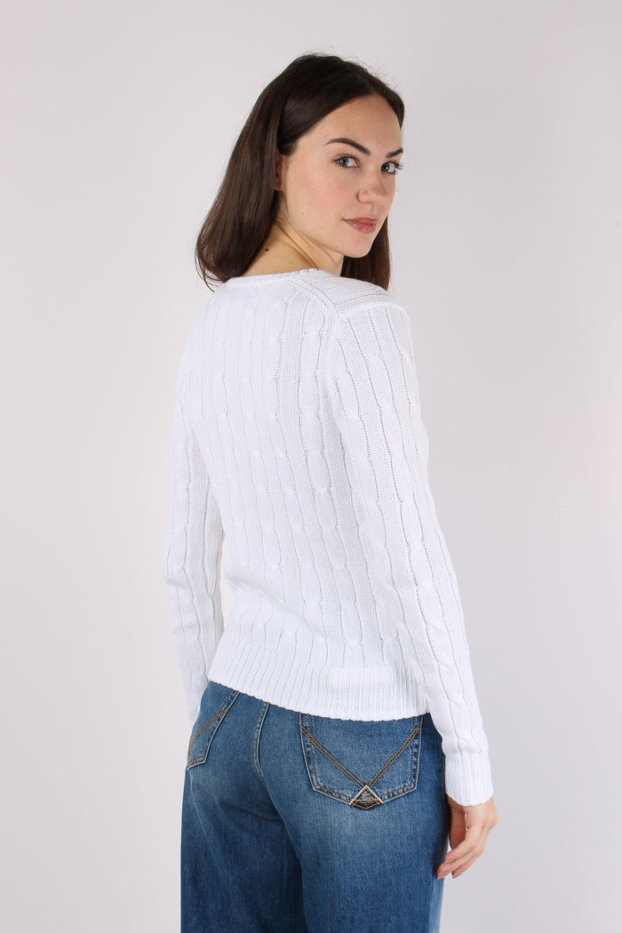 Pullover Trecce Scollo V White-4