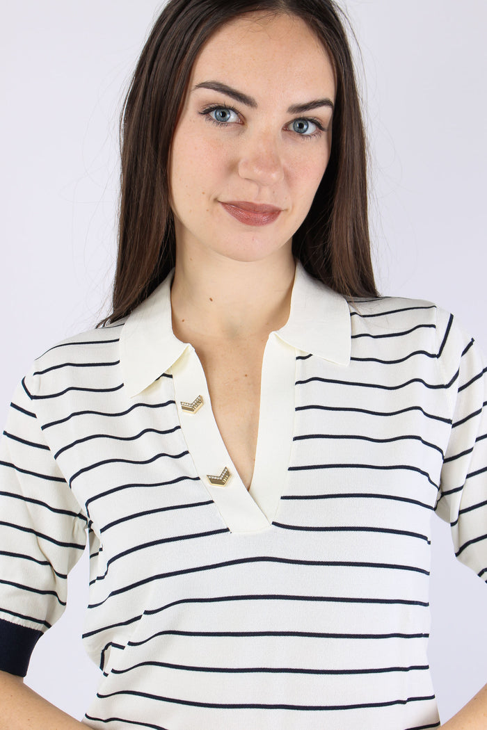 Polo Manica Corta  Riga White/blue-8