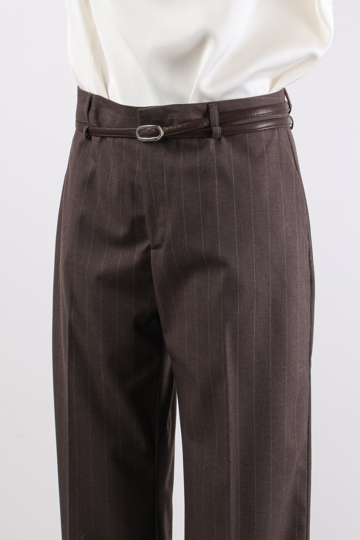 Pantalone Dritto Gessato Taupe-6