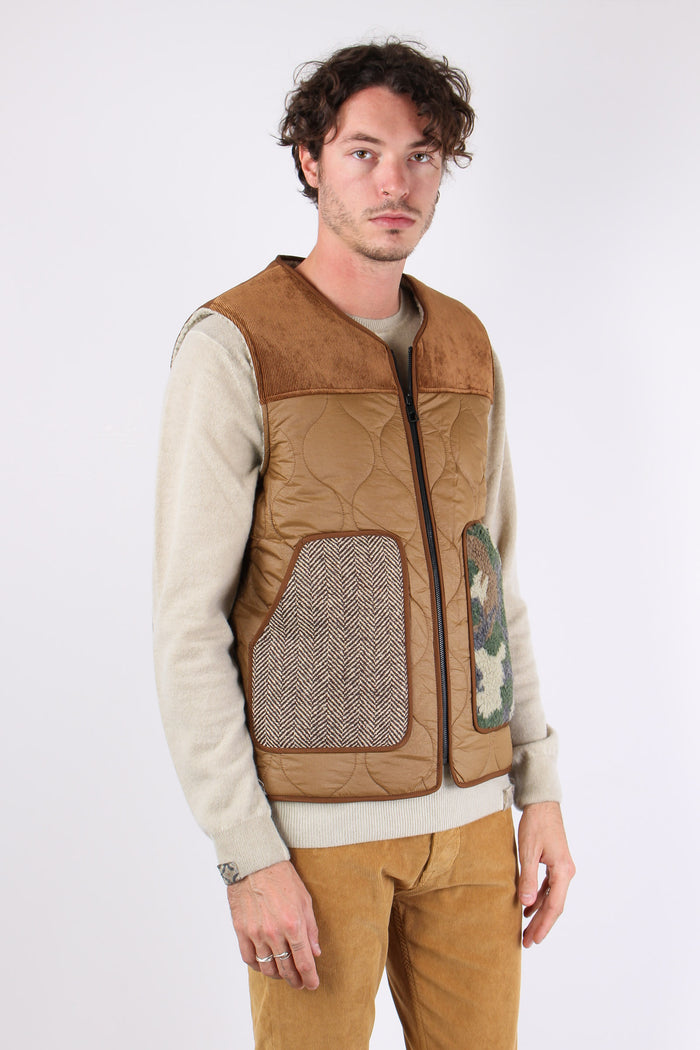 Gilet Trapunta Patch Beige-4