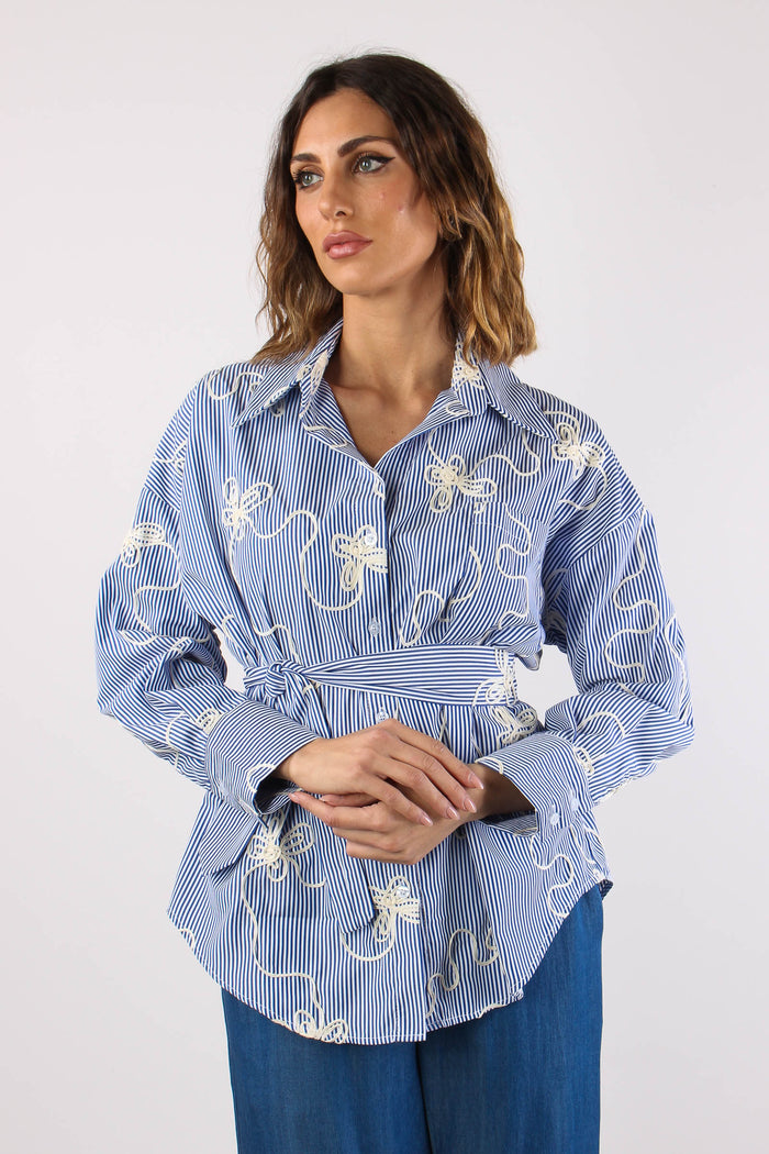 Camicia Over Riga Cravatta Ric Bianco/blu-7